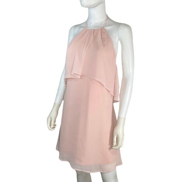 HYFVE Women’s Small Blush Pink Tiered Mini Dress Open Tie Back Coquette - Picture 4 of 10